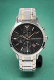 Emporio Armani Renato Chronograph Black Dial Two Tone Steel Strap Watch For Men - AR11165