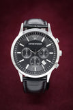 Emporio Armani Renato Chronograph Black Dial Black Leather Strap Watch For Men - AR2447