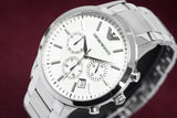 Emporio Armani Renato Chronograph Cream Dial Silver Steel Strap Watch For Men - AR2458