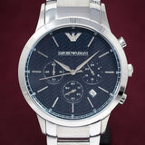 Emporio Armani Renato Chronograph Blue Dial Silver Steel Strap Watch For Men - AR2486