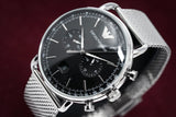 Emporio Armani Chronograph Black Dial Silver Mesh Bracelet Watch For Men - AR11104