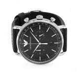 Emporio Armani Aviator Chronograph Black Dial Black Leather Strap Watch For Men - AR11143