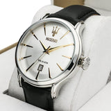 Maserati Epoca White Dial Black Leather Strap Watch For Men - R8851118002