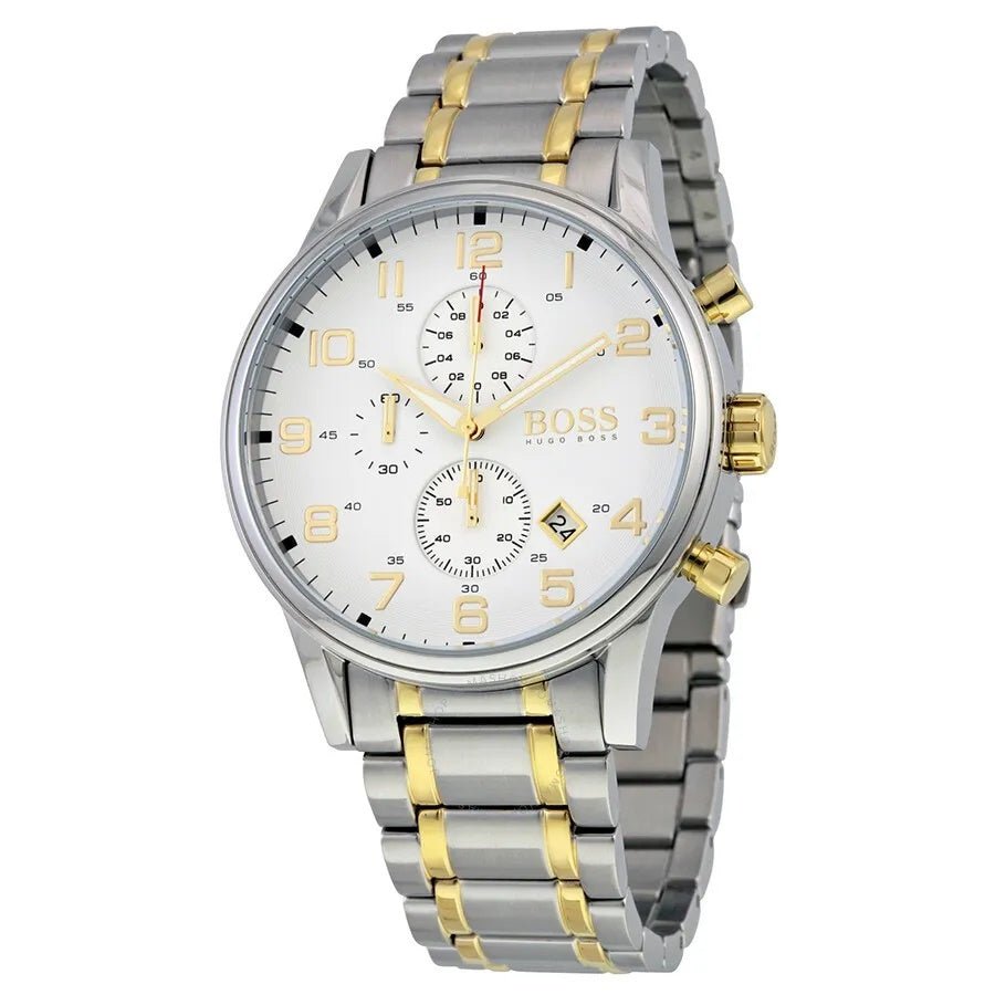 Hugo Boss Areoliner Chronograph White Dial Two Tone Steel Strap Watch for Men - 1513236