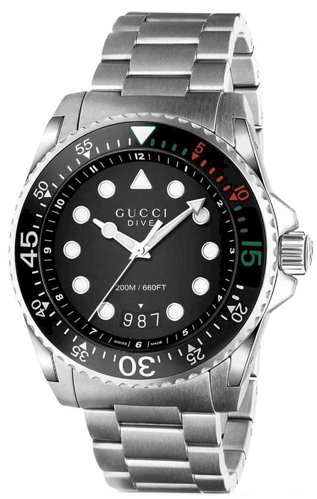 Gucci Dive Snake Black Dial Silver Steel Strap Watch For Men