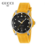 Gucci Dive Black Dial Yellow Rubber Strap Watch For Men - YA136319
