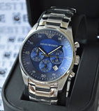 Emporio Armani Sportivo Chronograph Blue Dial Silver Steel Strap Watch For Men - AR5860