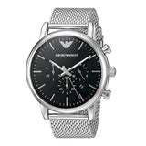 Emporio Armani Luigi Black Dial Silver Mesh Bracelet Watch For Men - AR8032