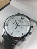 Emporio Armani Classic Chronograph Silver Dial Grey Leather Strap Watch For Men - AR1861