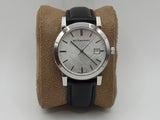 Burberry The City Silver Dial Black Leather Strap Watch for Women - BU9106