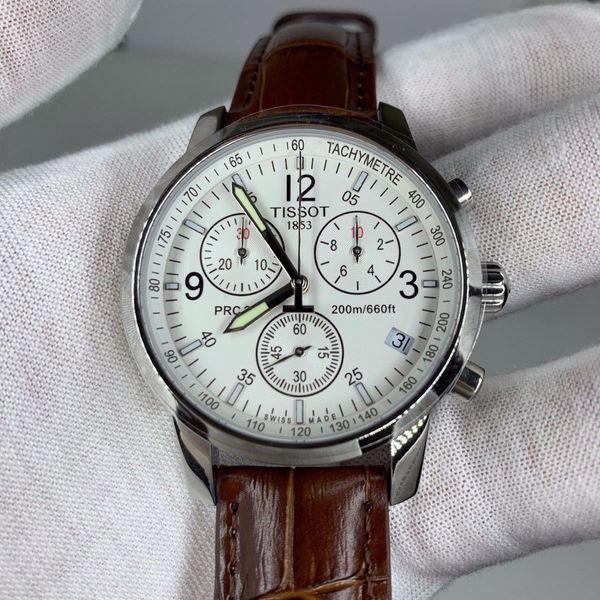 Tissot T Race PRC 200 Chronograph White Dial Brown Leather Strap Watch for Men -  T17.1.516.32