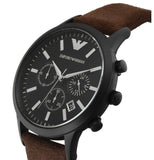 Emporio Armani Chronograph Black Dial Brown Leather Strap Watch For Men - AR11078