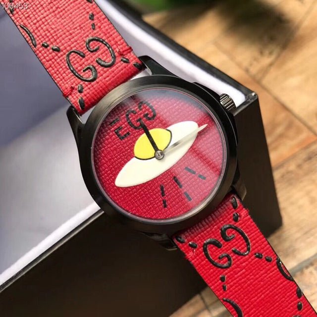 Gucci G Timeless Ghost UFO Red Dial Red Leather Strap Watch For Men