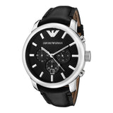 Emporio Armani Classic Chronograph Black Dial Black Leather Strap Watch For Men - AR0431