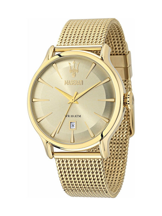 Maserati Epoca Golden Dial Golden Mesh Bracelet Watch For Men - R8853118003
