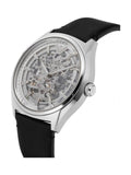 Emporio Armani Meccanico White Skeleton Dial Black Leather Strap Watch For Men - AR60003