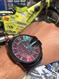 Diesel Uber Chief Chronograph Red Dial Black Steel Strap Watch For Men - DZ7373