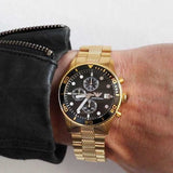 Emporio Armani Chronograph Black Dial Gold Steel Strap Watch For Men - AR5857