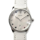 Gucci G-Timeless Mother of Pearl White Dial White Leather Strap Watch For Women - YA126597