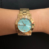 Marc Jacobs Amy Turquoise Dial Gold Stainless Steel Strap Watch for Women - MBM3220