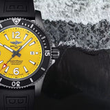 Breitling Superocean Automatic 46mm Yellow Dial Black Rubber Strap Watch for Men - M17368D71I1S1