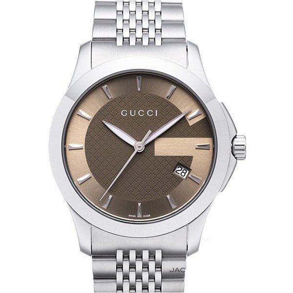 Gucci G Timeless Brown Dial Silver Steel Strap Watch For Men