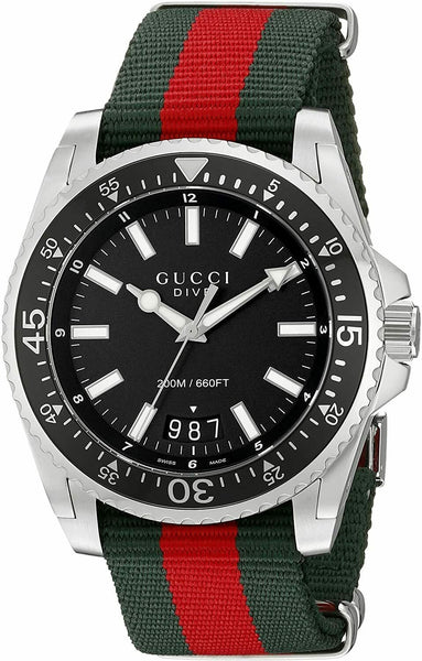 Gucci Dive Black Dial Two Tone NATO Strap Watch For Men
