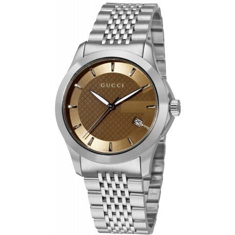 Gucci G Timeless Brown Dial Silver Steel Strap Watch For Men