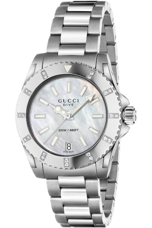 Gucci Dive Mother of Pearl Diamonds Dial Watch For Women - YA136405