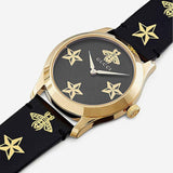 Gucci G Timeless Bee Motif Black Dial Black Leather Strap Watch For Women - YA1264055
