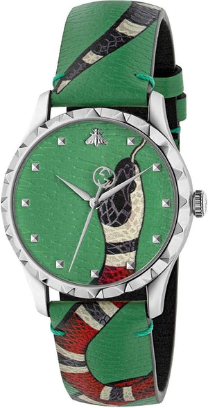 Gucci G Timeless Le Marche Des Merveilles Green Dial Green Leather Strap Watch for Women - YA1264081