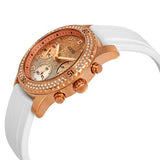 Guess Confetti Crystal Rose Gold Dial White Silicone Strap Watch For Women - W1098L5