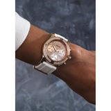 Guess Confetti Crystal Rose Gold Dial White Silicone Strap Watch For Women - W1098L5