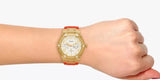 Guess Jet Setter Golden Dial Orange Rubber Watch For Women - W0564L2