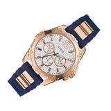 Guess Interpid White & Rose Gold Dial Blue Silicone Strap Watch For Women - W0325L8