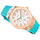 Guess Jet Setter White Dial Turquoise Silicone Strap Watch For Women - W0564L3