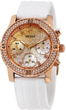 Guess Confetti Crystal Rose Gold Dial White Silicone Strap Watch For Women - W1098L5