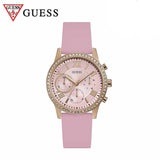 Guess Solar Rose Gold Dial Pink Rubber Strap Watch For Women - W1135L2