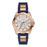 Guess Interpid White & Rose Gold Dial Blue Silicone Strap Watch For Women - W0325L8