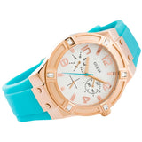 Guess Jet Setter White Dial Turquoise Silicone Strap Watch For Women - W0564L3