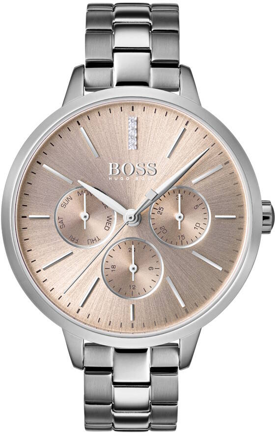 Hugo Boss Symphony Red Gold Dial Silver Steel Strap Watch for Women- 1502421