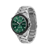 Hugo Boss Globetretter Green Dial Silver Steel Strap Watch for Men - 1513930