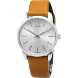 Calvin Klein City Silver Dial Light Brown Leather Strap Watch For Women- K2G23120