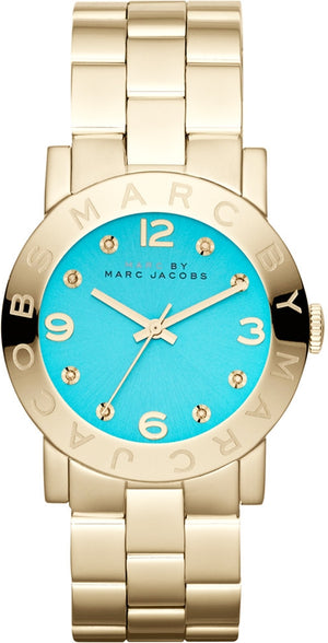 Marc Jacobs Amy Turquoise Dial Gold Stainless Steel Strap Watch for Women - MBM3220