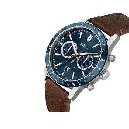 Brown Watch for Boss Hugo Strap Dial Allure Blue Leather Men
