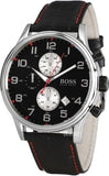 Hugo Boss Aeroliner Black Dial Black Leather Strap Watch for Men - 1512631