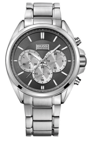 Hugo Boss Driver Black Dial Silver Steel Strap Watch for Men - 1512883