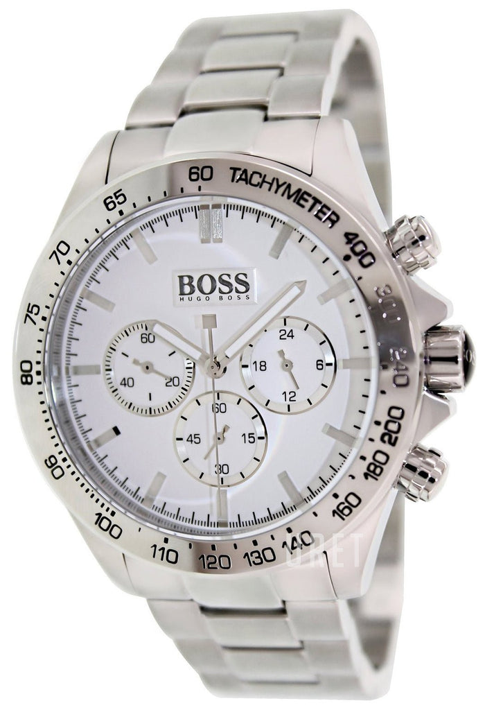 Hugo Boss Ikon Chronograph White Dial Silver Steel Strap Watch for Men - 1512962