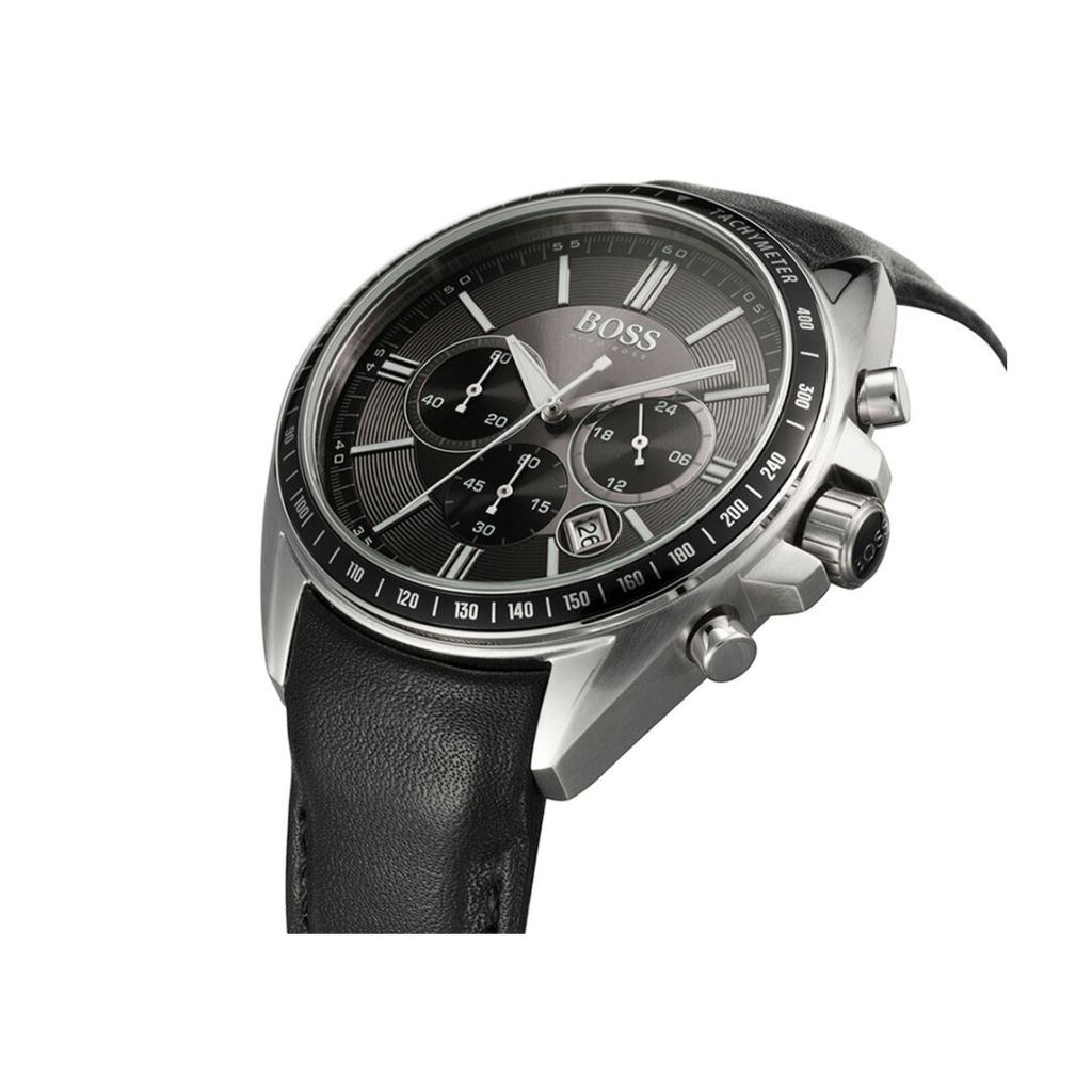 Hugo Boss Contemporary Sport Driver Black Dial Black Leather Strap