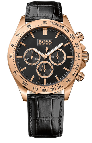 Hugo Boss Ikon Black Dial Black Leather Strap Watch for Men - 1513179